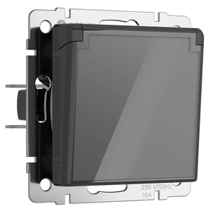 Изображение Розетка влагозащ. с зазем. с защит. крышкой и шторками (графит акрил) W1171244