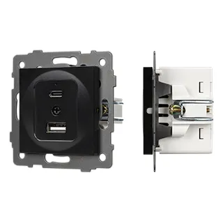 Механизм USB розетки SCT-MUAC-PL-BK-V (5V, 3A, QC4) (Arlight, -) - Изображение