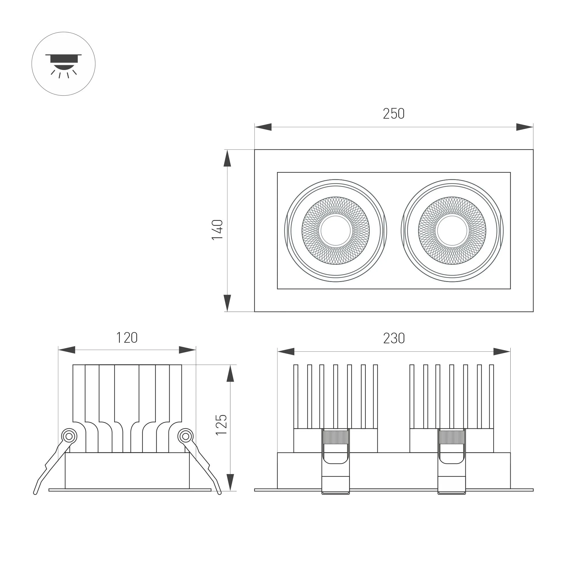 Светильник MS-VORTEX-BUILT-S250x140-2x30W Warm3000 (WH-WH, 50 deg, 230V) (Arlight, IP20 Металл, 5 лет) - Изображение